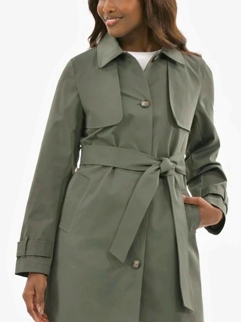 Time & Tru Women's Olive Green Trench Coat